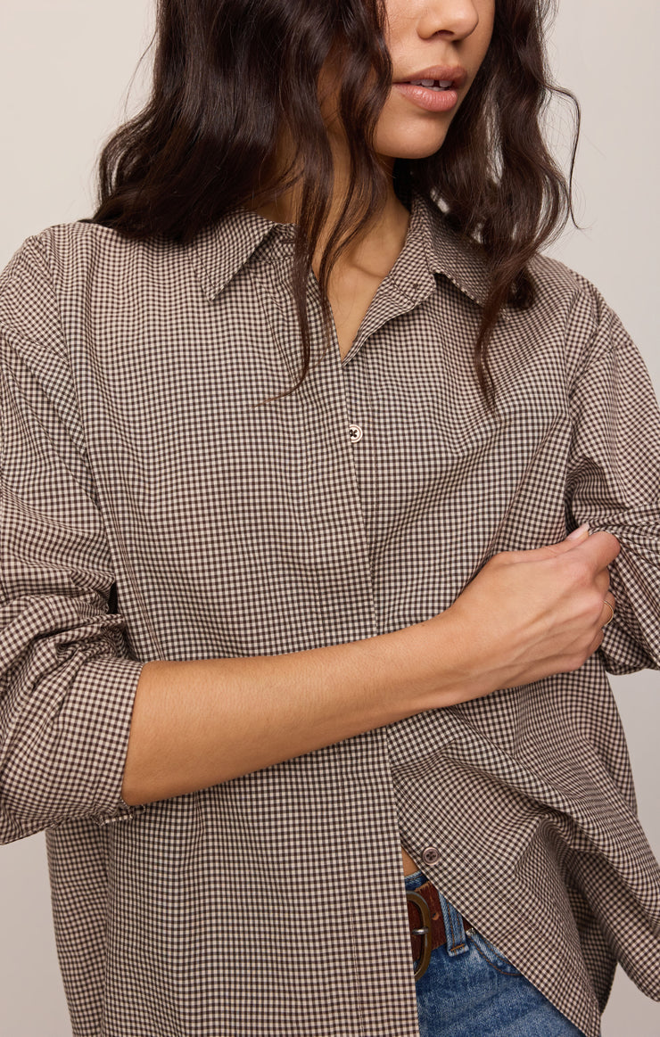 Z Supply • On Duty Gingham Button Up Top - Dark Chocolate
