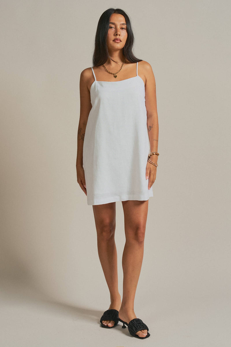 Minimalist Adjustable Strap Slip Mini Dress - White