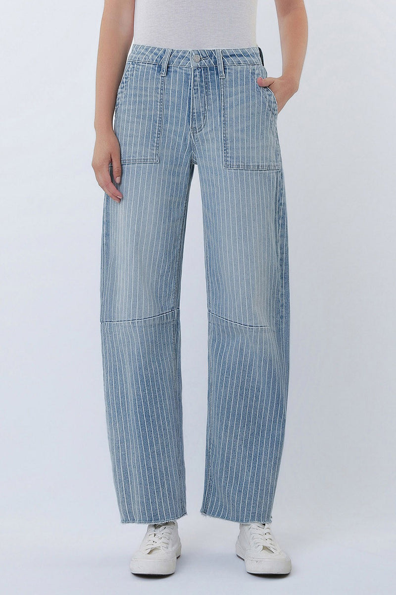 High Rise Barrel Jean - Stripe