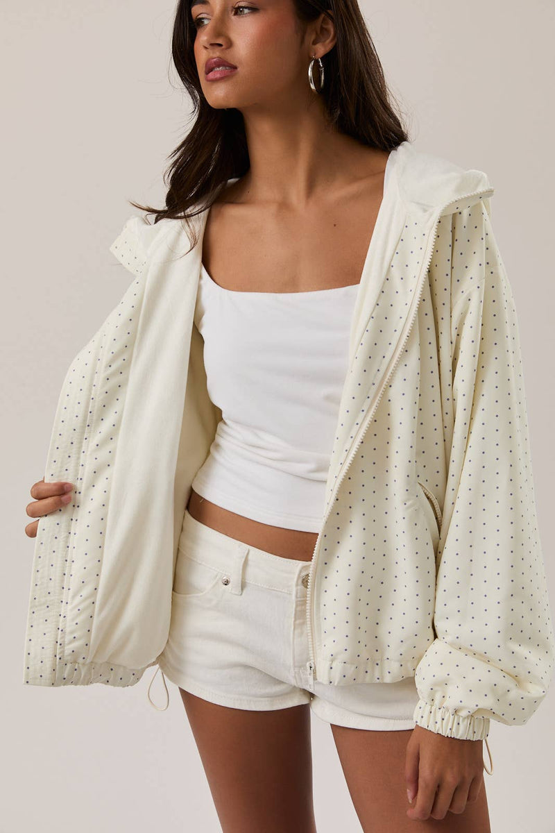Hooded Jacket - Cream & Light Blue