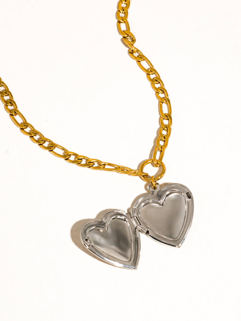 Heidi 18k Gold Non-Tarnish Two Tone Heart Locket Necklace