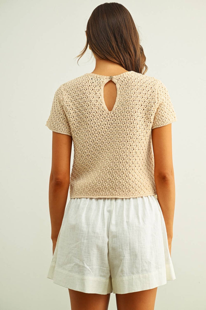 Floral Crochet Top - Beige