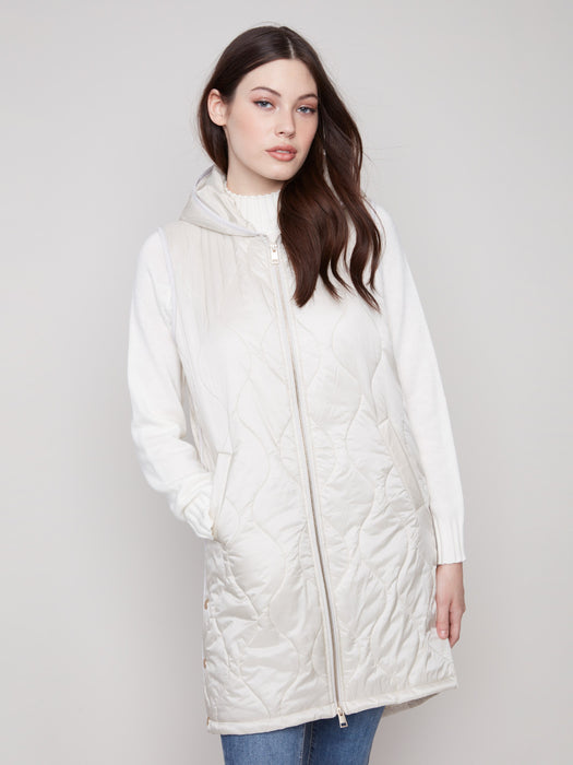 Pearlized Puffer Long Vest - Champagne