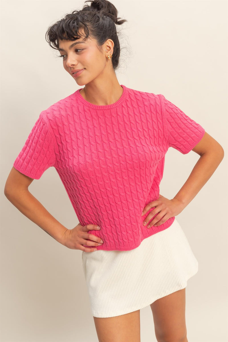 Cable Sweater - Taffy Pink