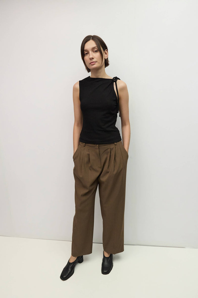 The Mckenna Top | Tie Armhole Knit Tank Top - Black