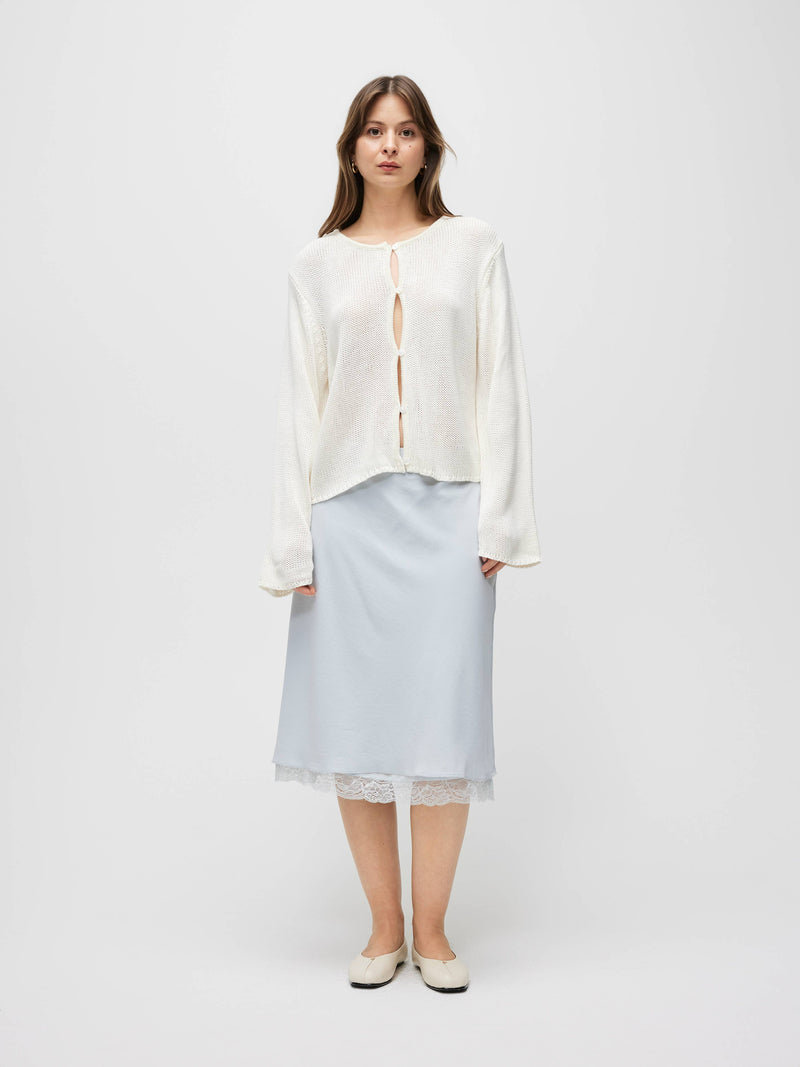 The Morgan Cardigan | Open Button Hole Long Sleeve Cardigan - Cream