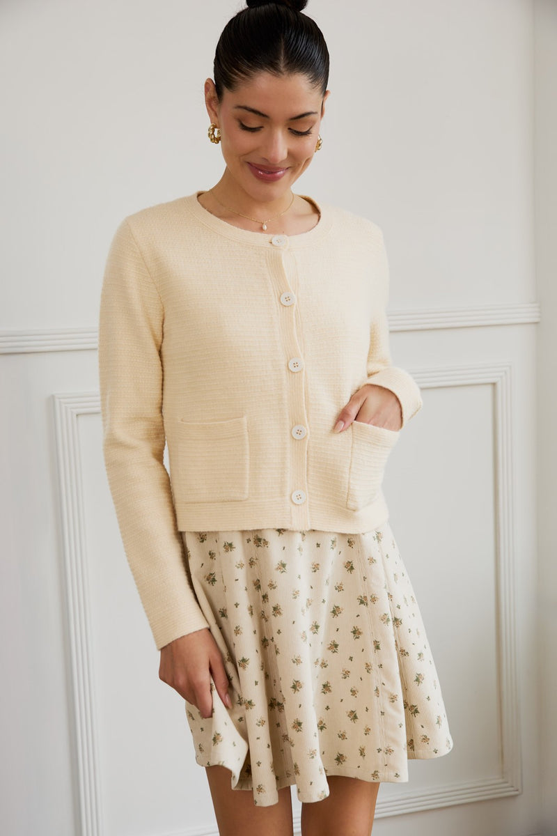 Button Up Long Sleeve Sweater Cardigan - Butter