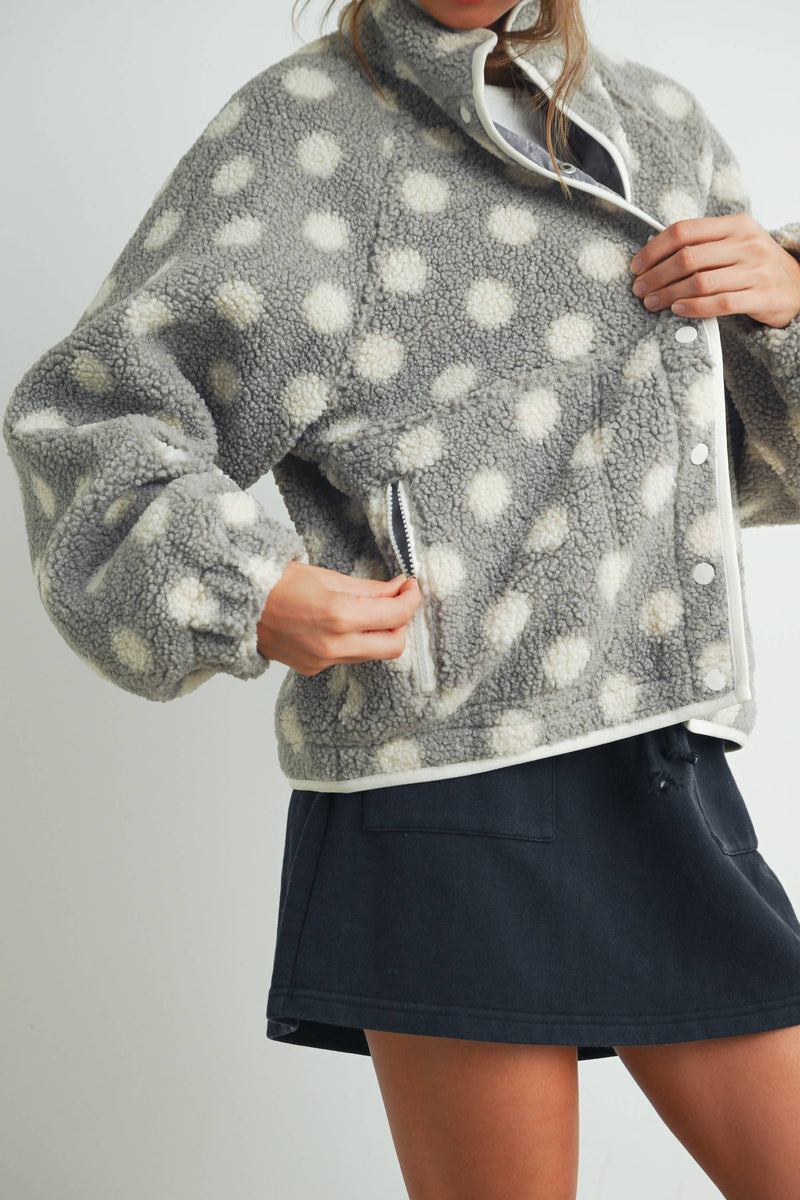 Polka Dot Sherpa Fleece - Grey & Ivory