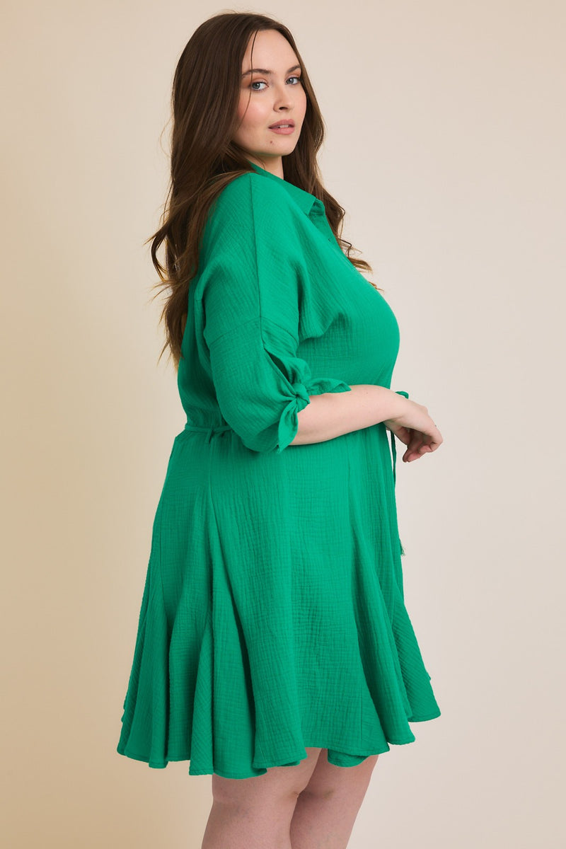 Button Down Mini Dress - Green