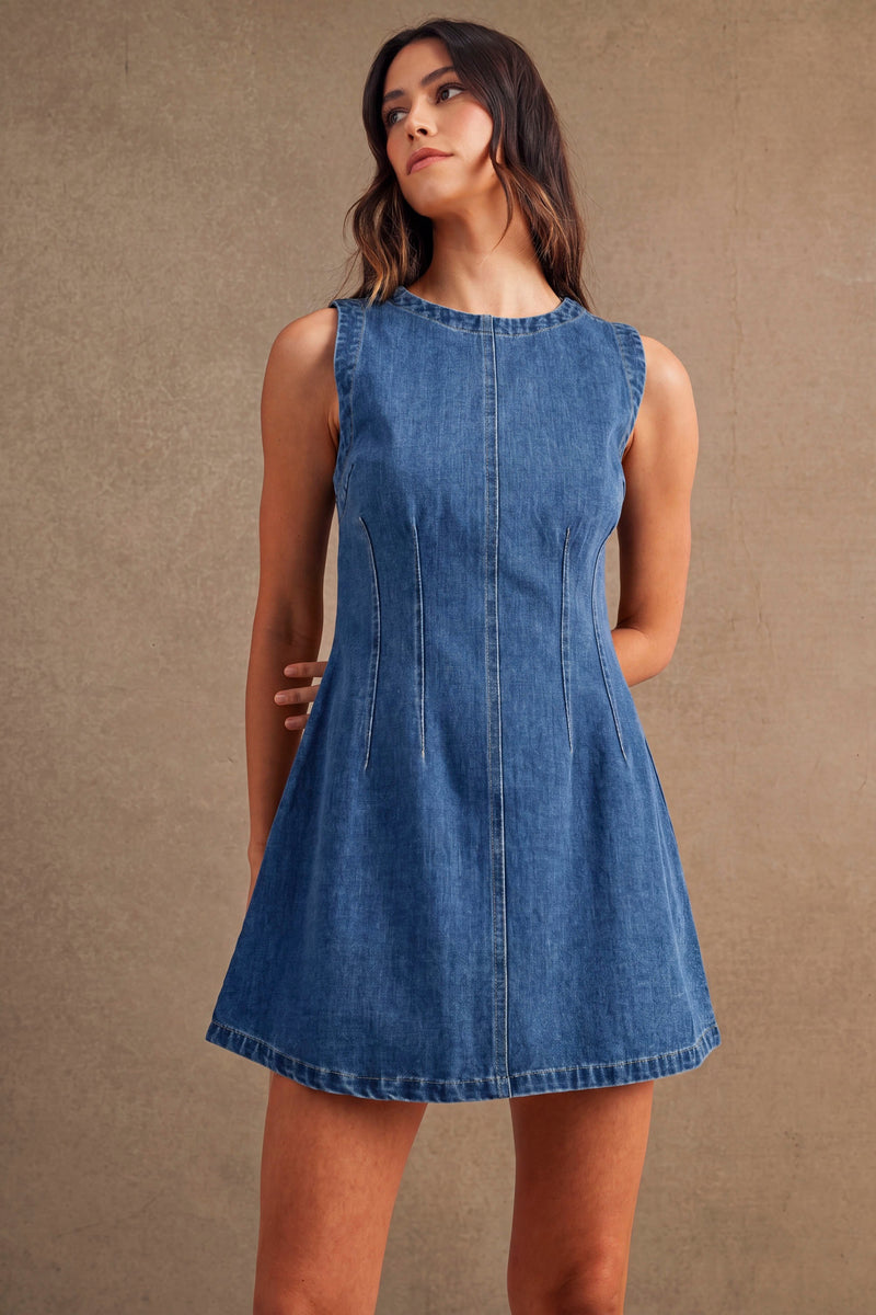 Sleeveless Round Neck Denim Mini Dress
