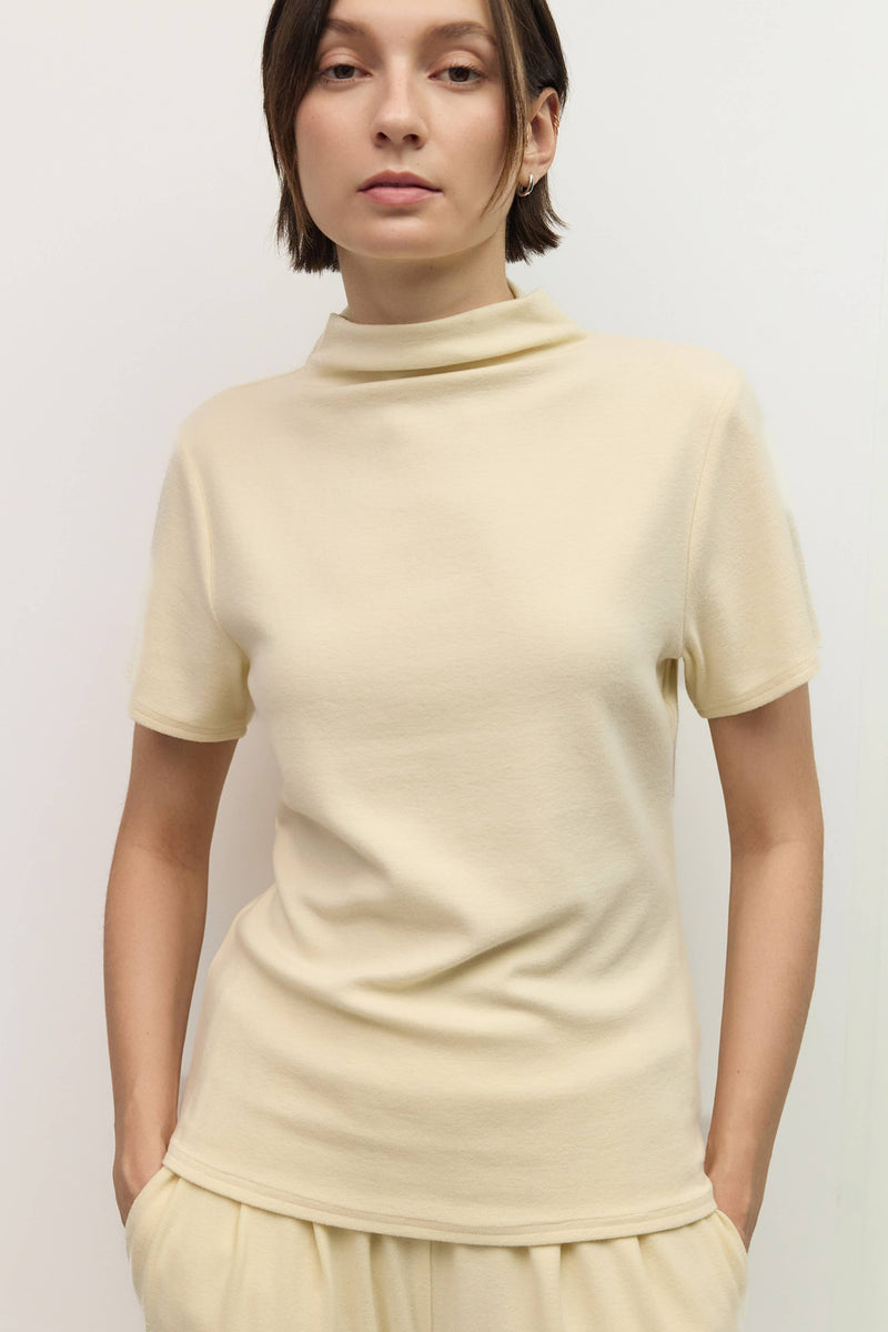The Carrie Top | Soft Knit Turtleneck Short Sleeve Top - Beige