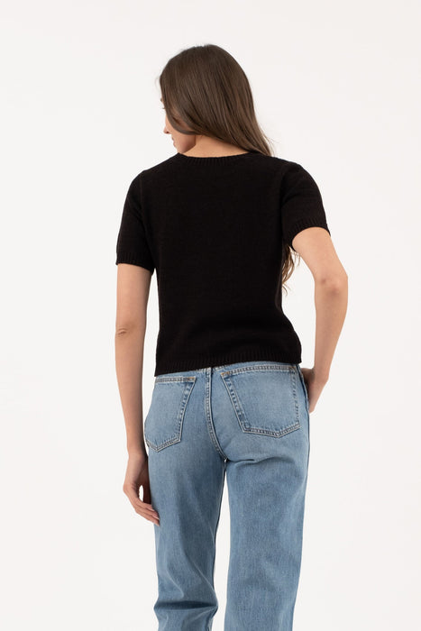 Crew Neck Short Sleeve Sweater - Black
