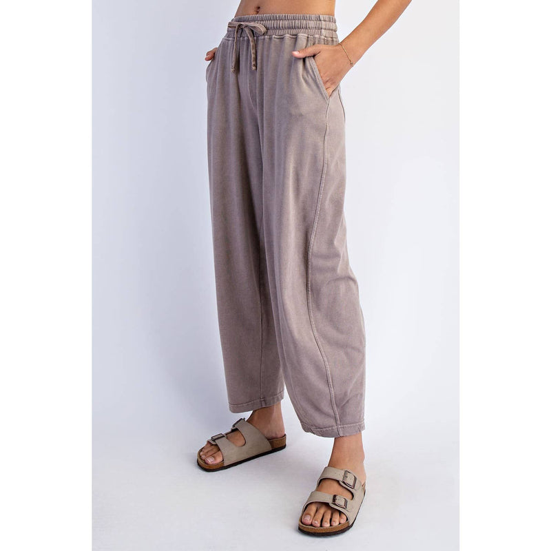 Mineral Washed Cotton Barrel Pants - Mocha
