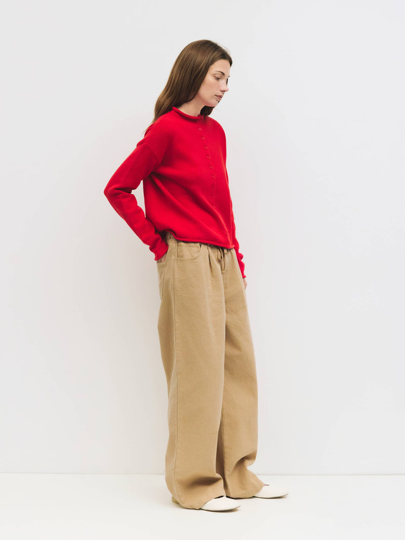 The Marlo Cardigan | Raw Hem Button-Down Cardigan- Red