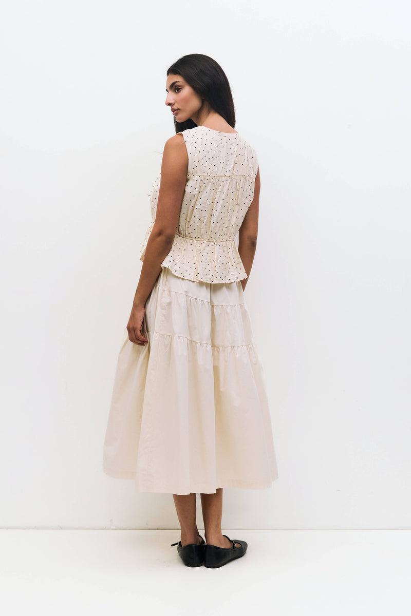 The Melinda Top | Tiered Tie Front Blouse - Cream