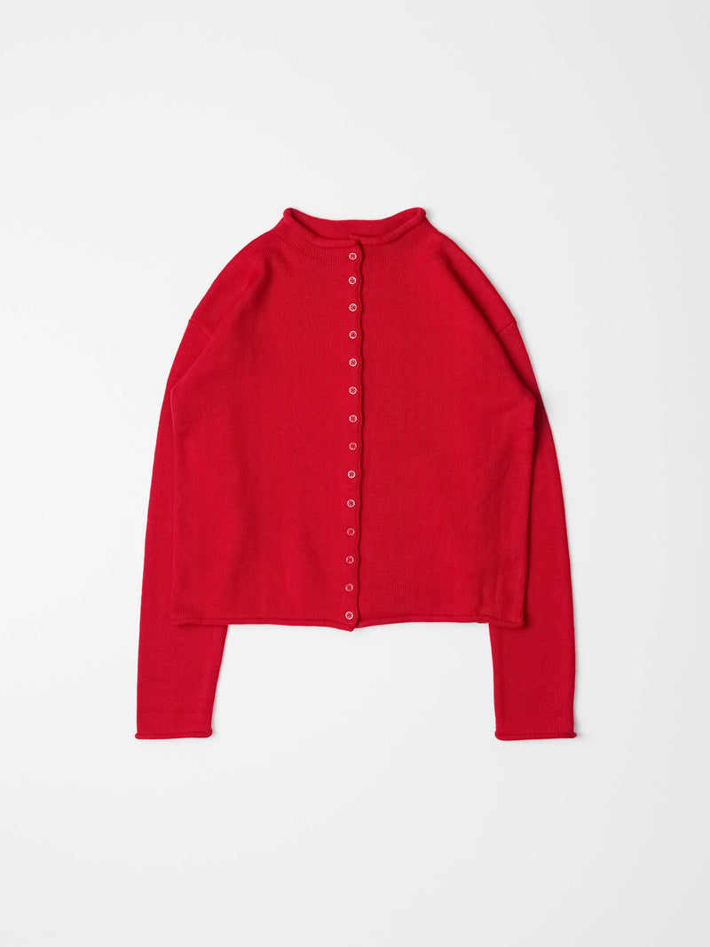 The Marlo Cardigan | Raw Hem Button-Down Cardigan- Red