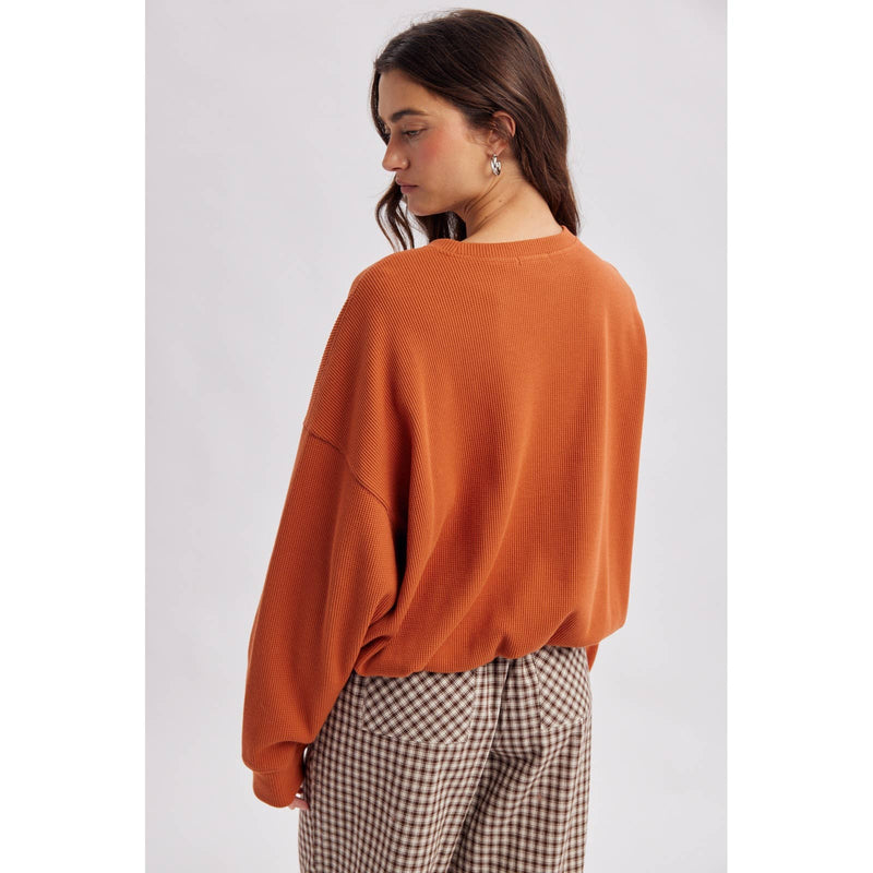 Waffle Knit Pullover - Rust