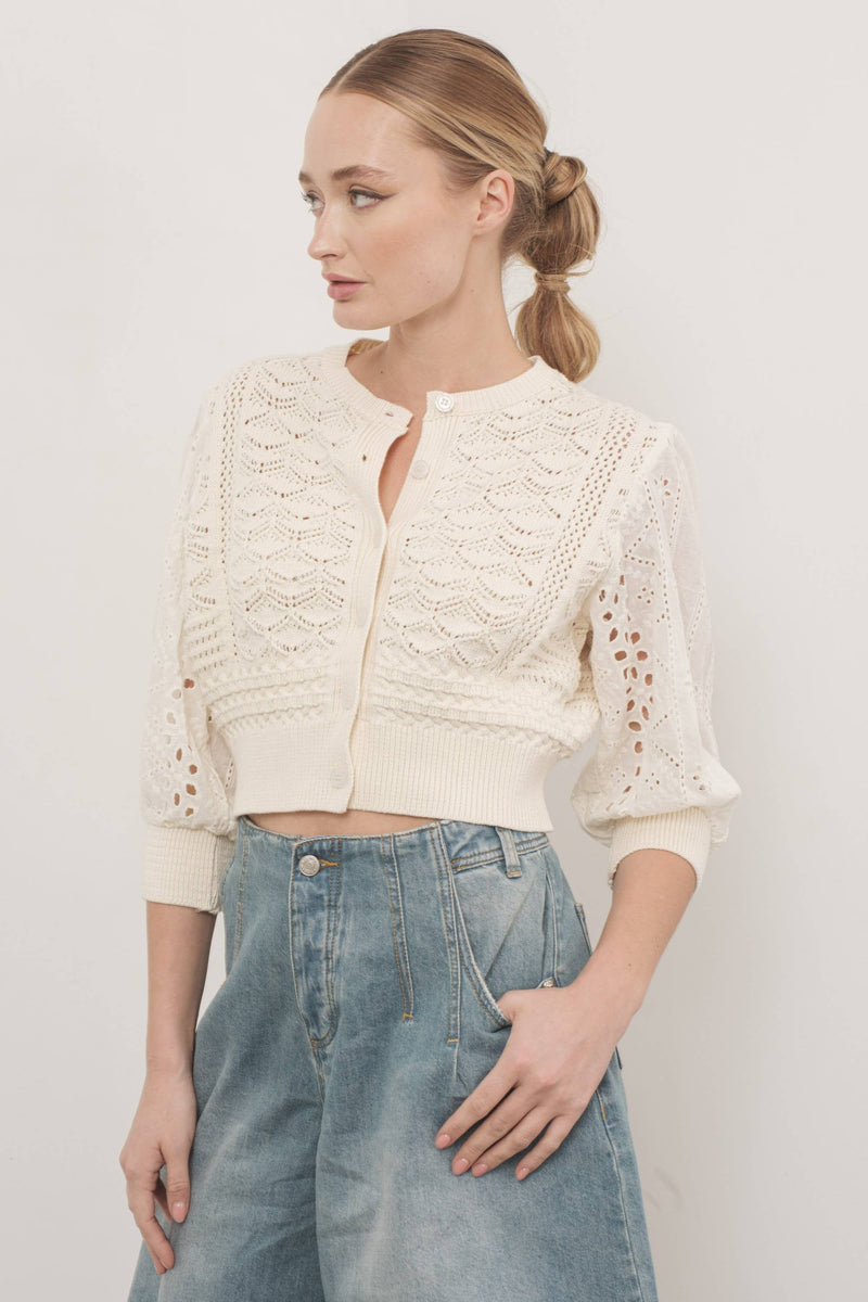 Hendry 3/4 Sleeve Cardigan - Cream