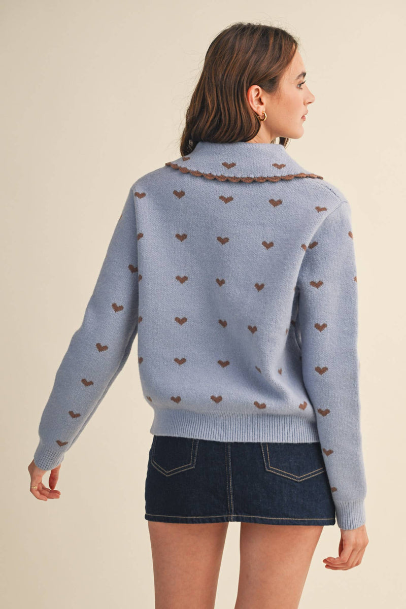 Heart Sweater Cardigan - Blue