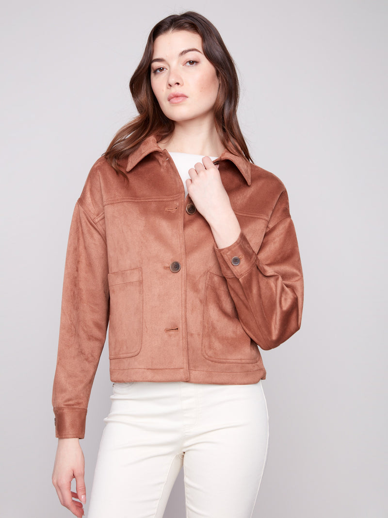 Faux Suede Jacket - Truffle