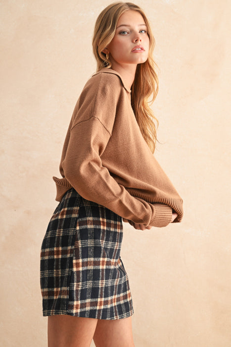 Soft Sweater With Collar - Espresso