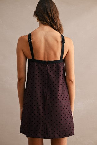 Contrast Trim Bow Polka Dot Mini Dress - Eggplant