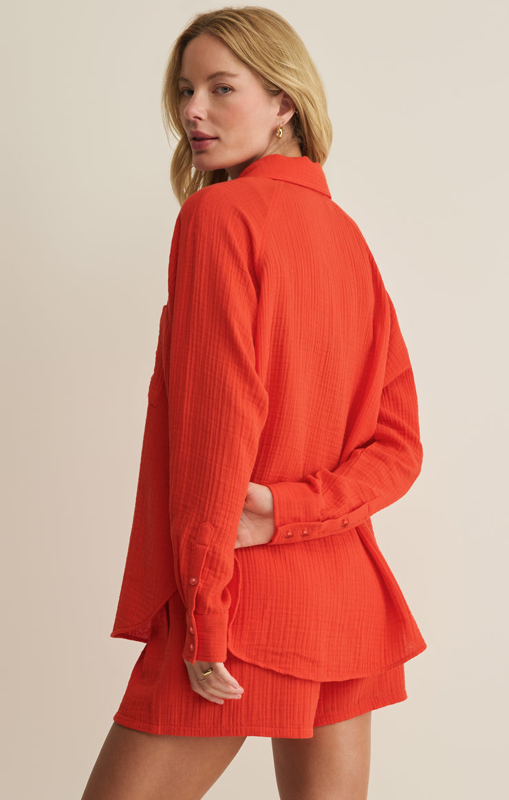 Z Supply • The Perfect Airy Gauze Button Up Top - Lychee