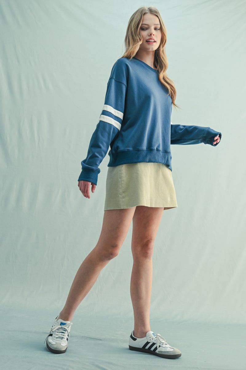 Varsity Striped Pullover - Navy