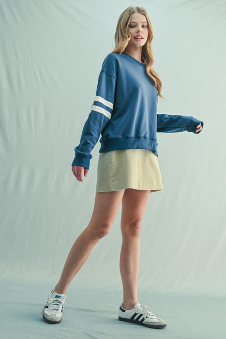 Varsity Striped Pullover - Navy