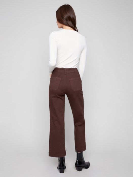 Cropped Wide Leg Colored Twill Pants
