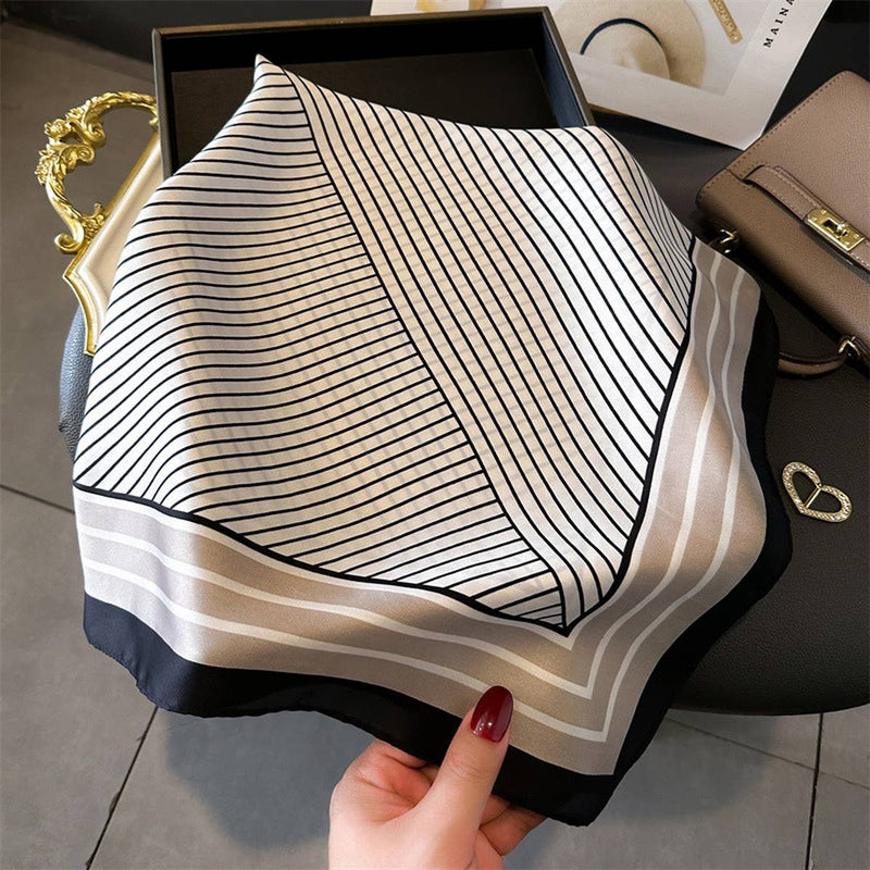 Khaki Printed Satin Square Scarf
