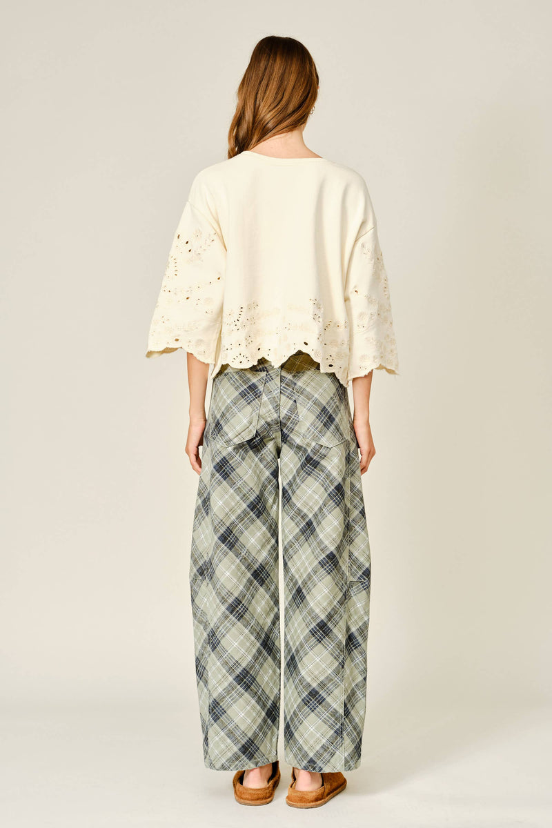 Eyelet Terry Long Sleeve Blouse - Ivory