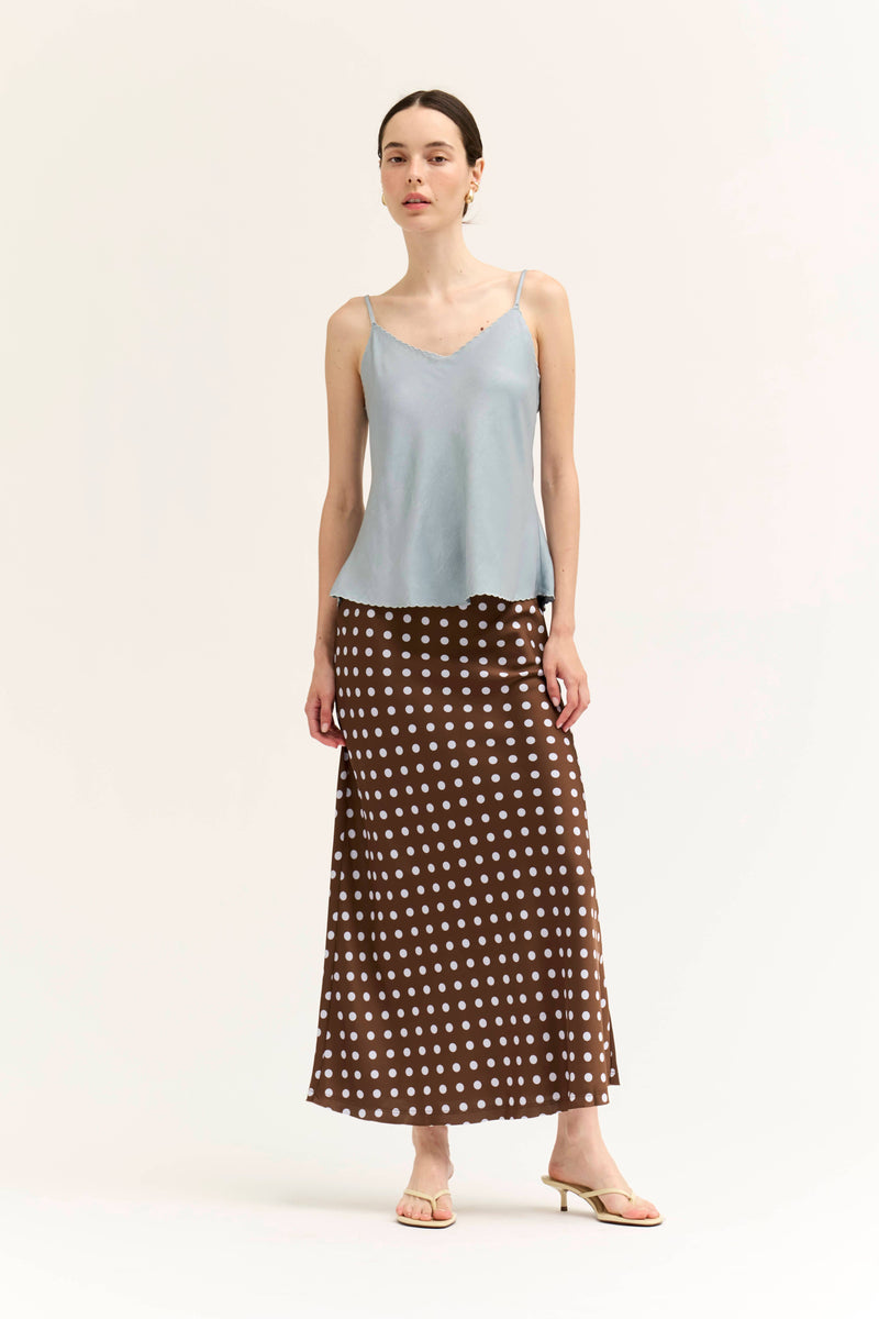 Polka Dot Slip Skirt - Brown & Pale Blue