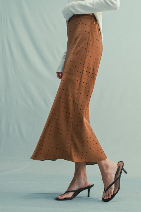Polka Dot Satin Midi Skirt - Chocolate & Black