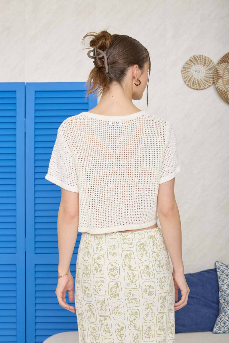 Short Sleeve Crochet Cover Cardigan - Cream
