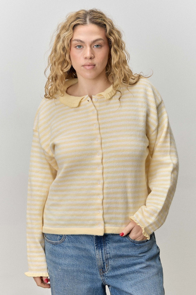 Striped Sweater Cardigan - Yellow