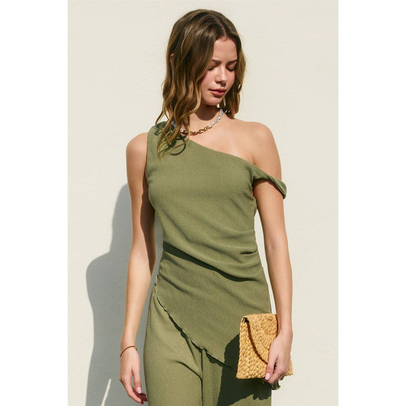 Soft Stretch One Shoulder Asymmetrical Tank - Sage