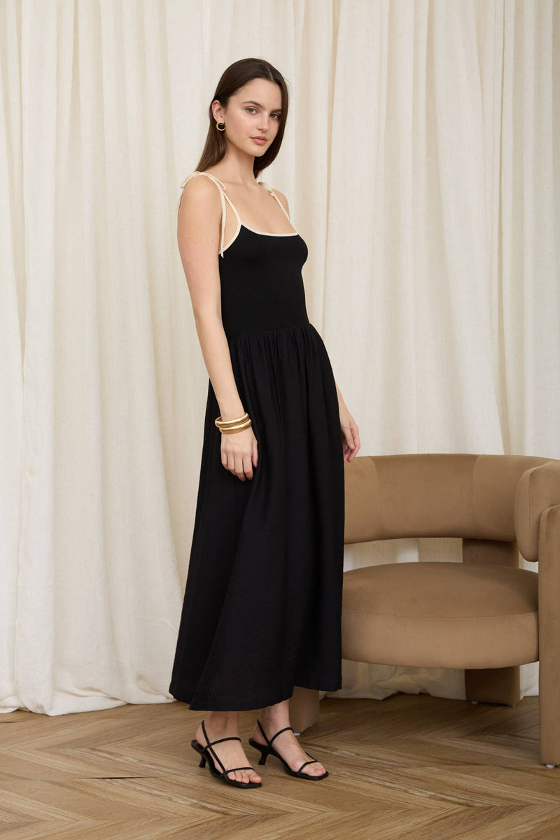 Spaghetti Strap Midi Dress - Black