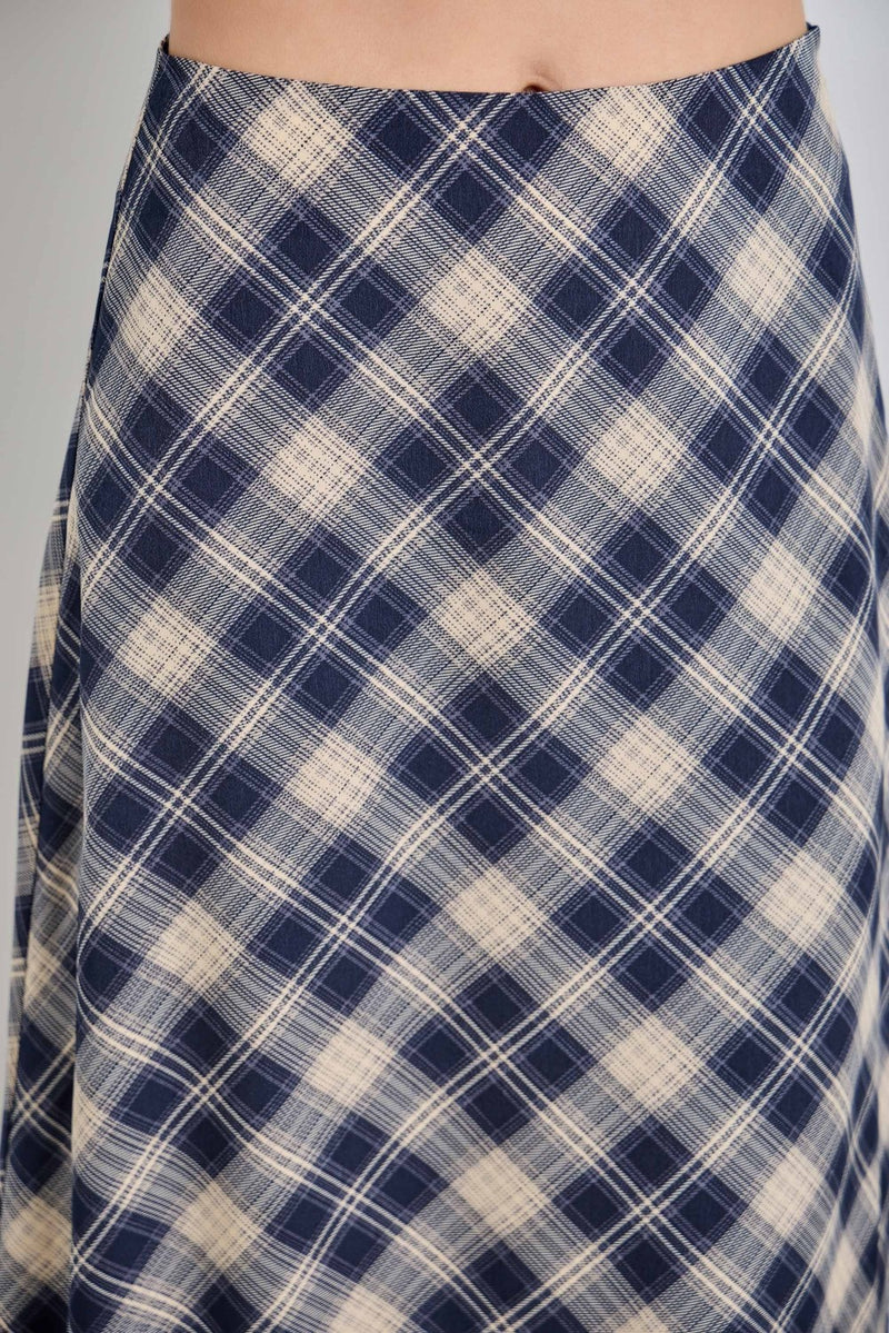 Plaid Midi Skirt - Navy