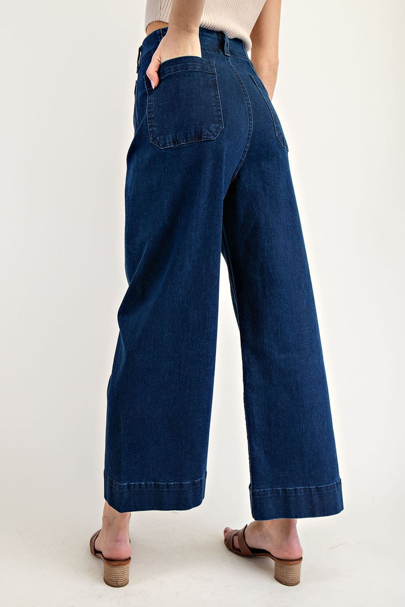Denim Straight Leg Front Pocket Pants - Dark