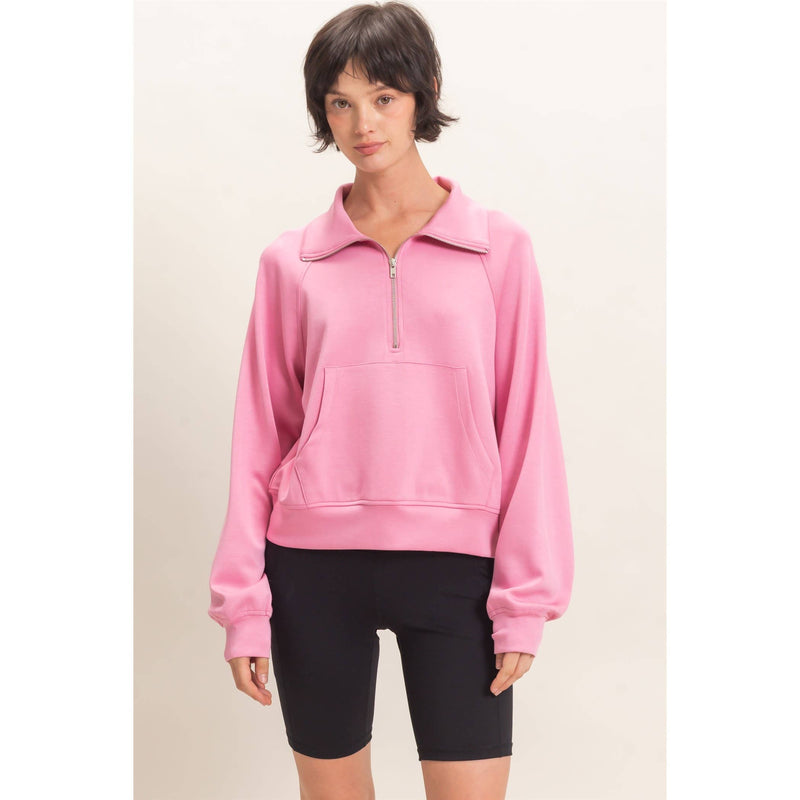 Half-Zip Raglan Pullover - Pink