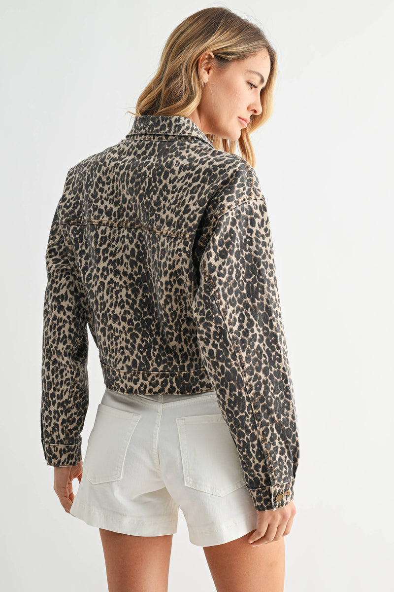 Just Black Denim • Tied Waist Denim Crop Jacket - Leopard
