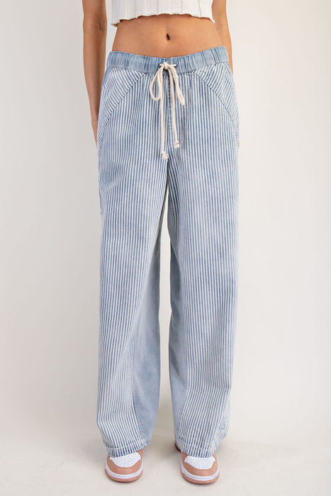Washed Striped Pants - Denim