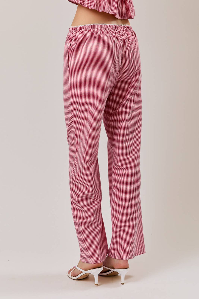 Mid Rise Gingham Pants - Red & White