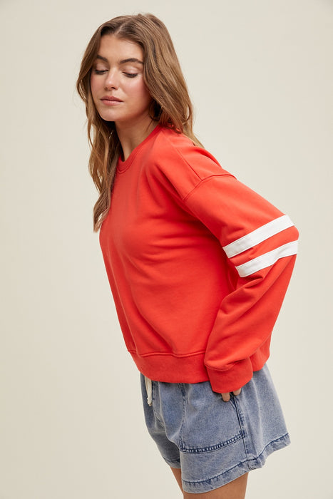 Varsity Striped Pullover - Poppy