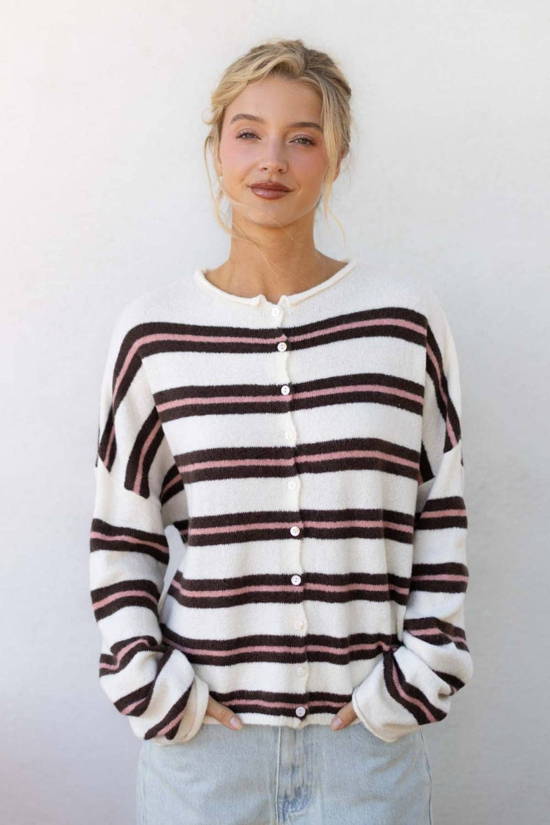 Striped Piper Cardigan - Ivory