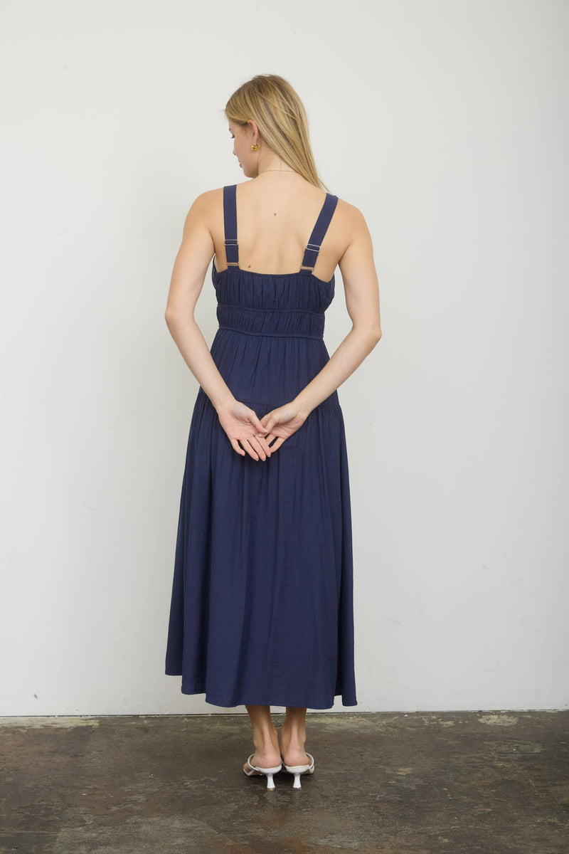 Front Tie Keyhole Midi Dress - Navy