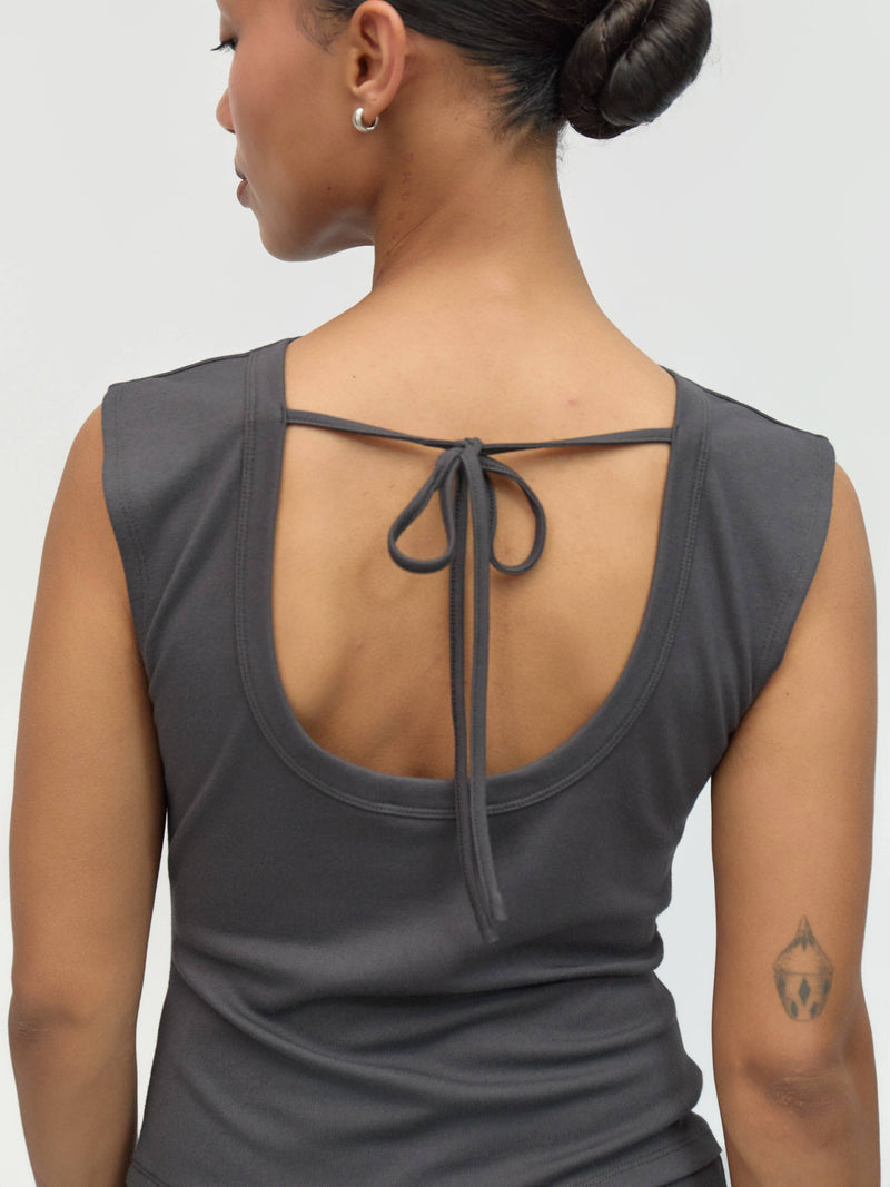 The Janey Top | Sleeveless Cowl Neck Knit Top - Charcoal