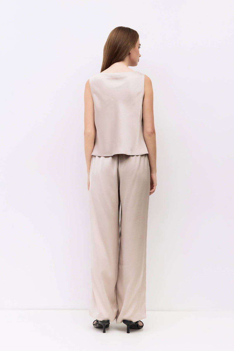 The Denver Top | Crushed Satin Cowl Neck Top - Taupe