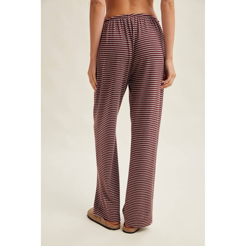 Striped Drawstring Knit Pants - Burgundy & Grey